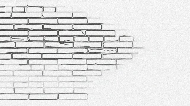 Brick wall construction sketch animation displaying building process with hand drawn style lines and minimalist grey textures for video footage