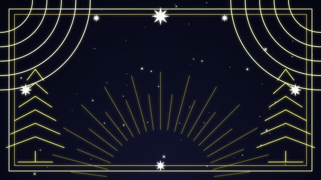 Golden Art Deco Christmas Pattern Background with Sunbursts