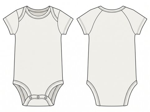 Baby bodysuit flat sketch showing front and back views for apparel design