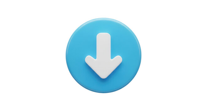 Blue circle with white down arrow symbol on a plain setting for download concept