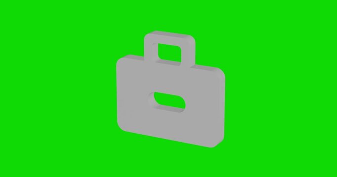 Animation of rotation of a white briefcase symbol with shadow. Simple and complex rotation. Seamless looped 4k animation on green chroma key background