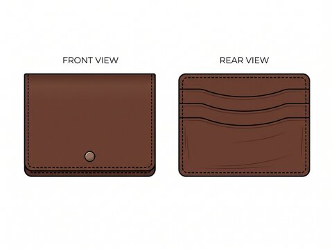 Brown leather card holder wallet showing front and rear views on white