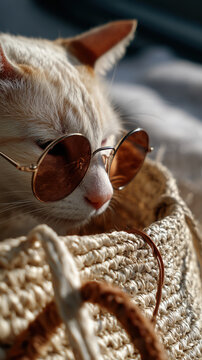 Close-up of Orange Cats Face in Woven Basket