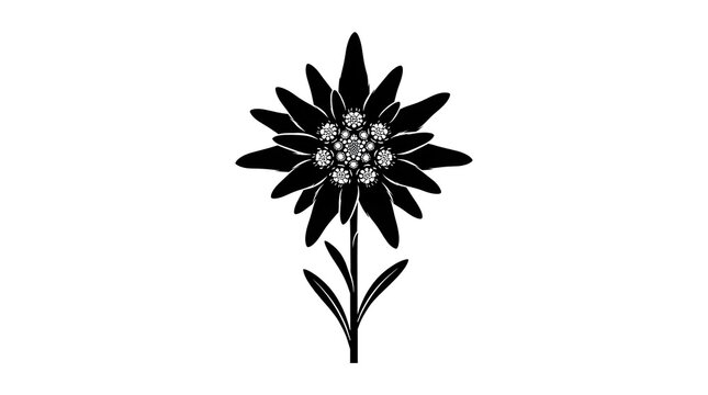Black and white silhouette of an Edelweiss flower, the traditional symbol of the Alps. Perfect for Bavarian, Austrian, mountaineering, and nature designs.