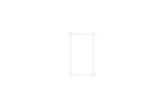 A delicate gold line-art rectangular frame featuring geometric Art Deco corners