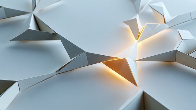 Abstract geometric background with sharp edges and warm glowing light emanating from within
