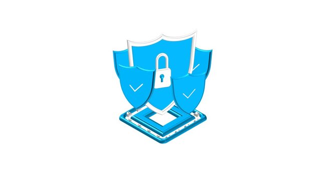 Isometric Cybersecurity Shield with Padlock Protection Animation
