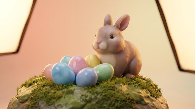 Rabbit with Easter Eggs Watercolor Illustration