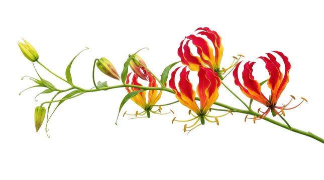 Gloriosa superba flame lily flowers isolated on transparent background