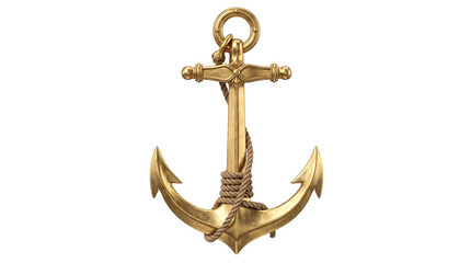 Detailed golden anchor with rope, isolated on solated on transparent background © PNG Studio 99