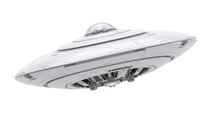 Futuristic white flying saucer ufo with solated on transparent background © PNG Studio 99