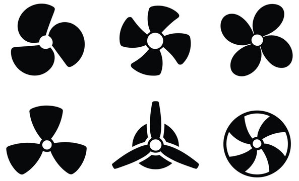 Propeller icon for fan speed control, rotating blades, ventilation devices, cooling systems, airflow technology, and flat interface design