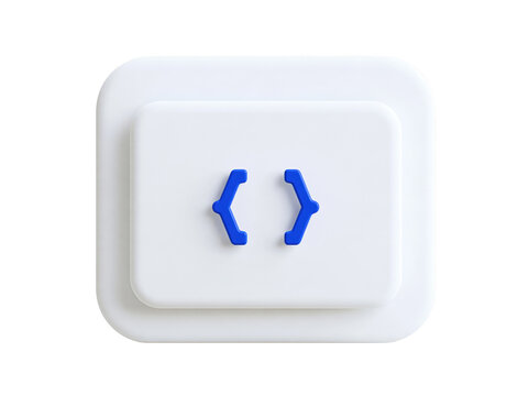 3D white square button with blue coding brackets icon isolated on white