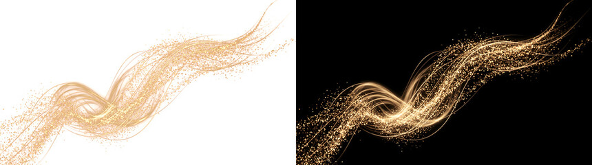 Golden Twisted Wave woven with dense sparkling glitter dust used as PNG, Transparent and Black Background Versions for design © Nyxthrasza