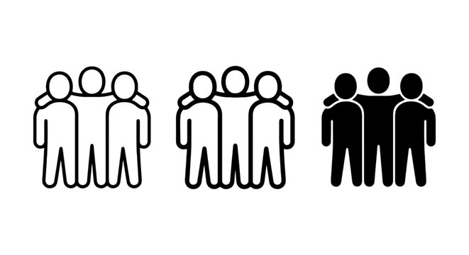 Friendship Icons, Teamwork Symbols, Group Silhouette Vector Graphics, Community Concepts