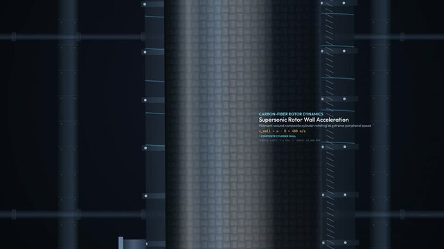Educational animation detailing the centrifugal gas isotope enrichment process, illustrating gas dispersion, mass stratification, thermal circulation, and scoop aerodynamics in a centrifuge
