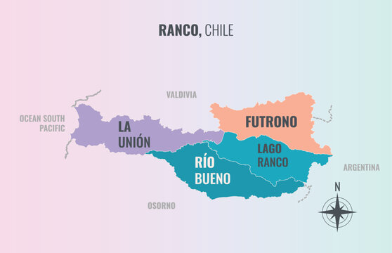 Ranco Chile Provincia into Comune in a minimalist colorful style map showing
