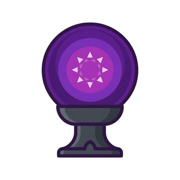 Purple magic crystal ball icon isolated on white background. Fortune teller glass sphere with a star glowing inside