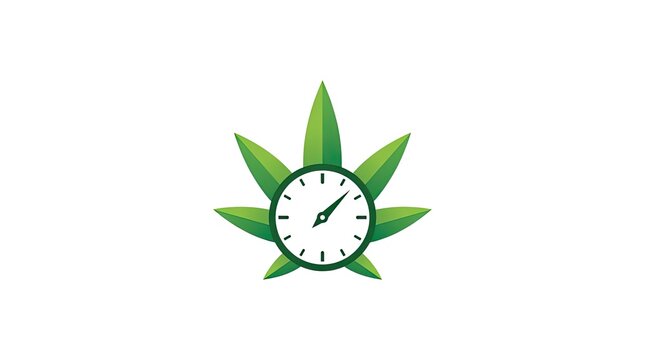 Marijuana leaf with central compass clock icon logo.