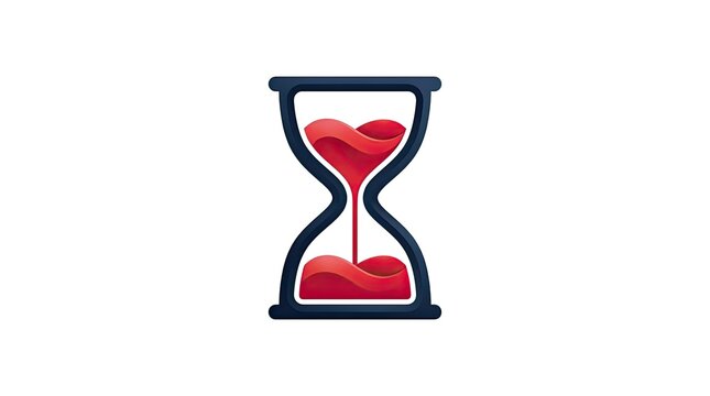 Modern hourglass icon with red flowing liquid inside.