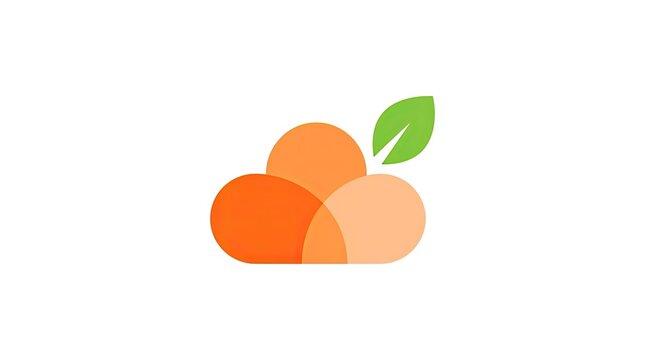 Orange clouds and green leaf eco weather icon.