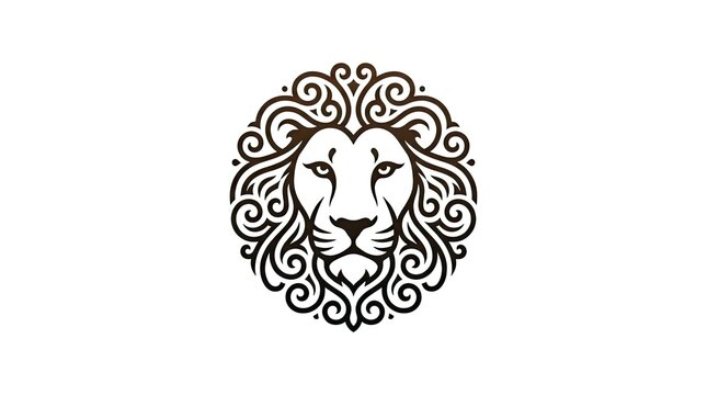 Ornate circular lion head line art.