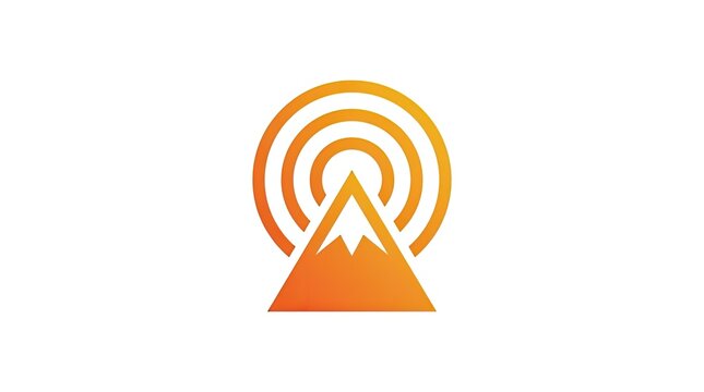 Orange mountain with signal wave icon.