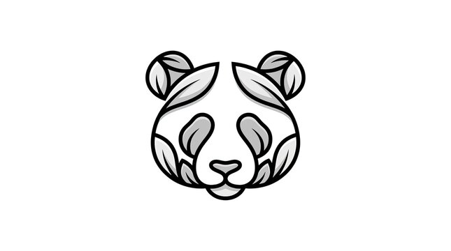 Panda face line art with leaf accents.
