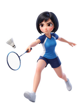 3D Character Girl Doing Badminton, action, transparent png