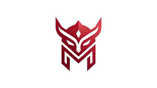 Red geometric horned mask warrior helmet logo