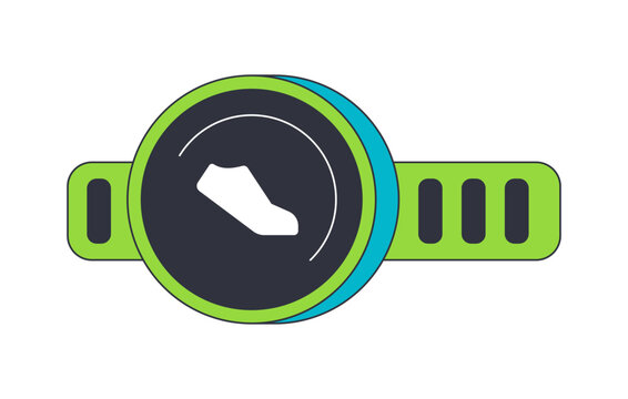 Wearable fitness tracker with running activity display 2D cartoon clip art. Steps smartwatch. Round digital screen with shoe symbol isolated flat vector element on white background. Spot illustration