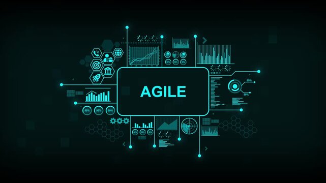 Agile methodology digital hud interface with business analytics and data visualization management strategy