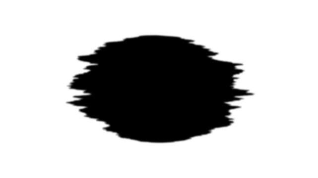 Dynamic black ink blot expanding on white background, abstract liquid motion minimalist ink bleed effect for transitions and overlays