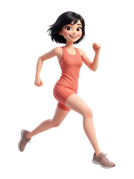 3D Character Girl running, wear running outfit, sport outfit, cheerful