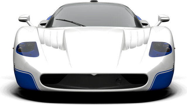 White and Blue Italian Racing Supercar - Front View