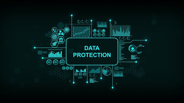 Data protection cyber security hud interface with digital analytics and network infographic cybersecurity