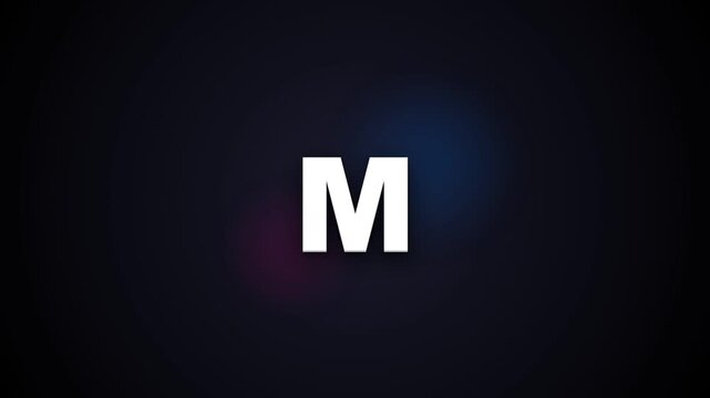Glowing 3d letter m on a minimalist dark blue background