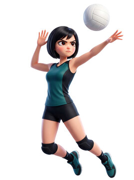 3D Character Girl Doing volley ball, action, transparent png
