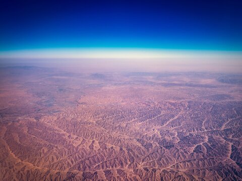 Aerial view of Loess Plateau landform near Lanzhou taken from airplane