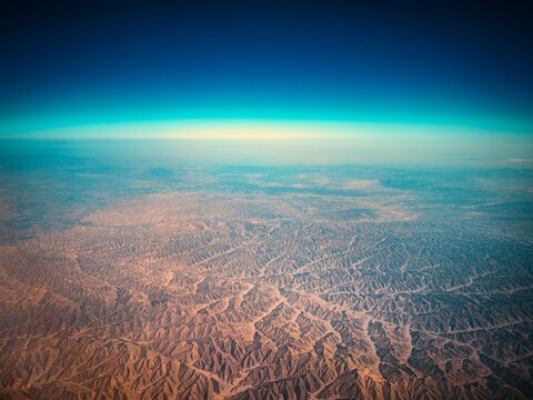 Aerial view of Loess Plateau landform near Lanzhou taken from airplane
