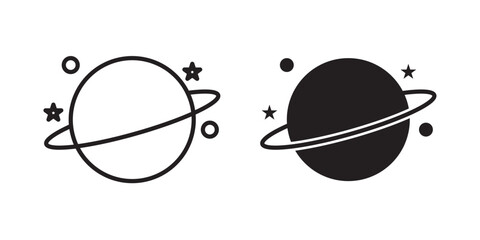 Planet saturn icon flat outline in black © iconic