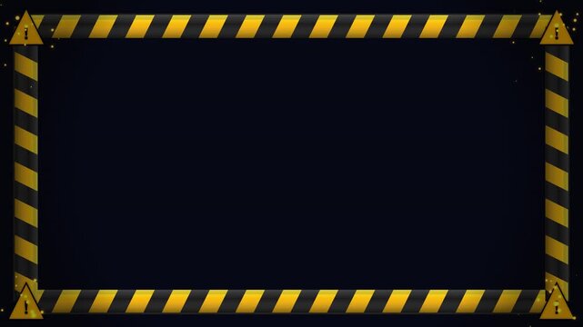 Yellow and black hazard stripe warning border frame animation on dark background