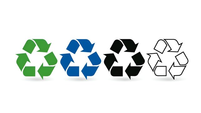 Collection of four recycling symbols in different colors and styles