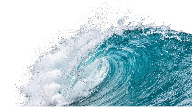 Powerful ocean wave crashing with white foam and blue water keywords: ocean, wave, water, sea, surf, surfing, solated on transparent background