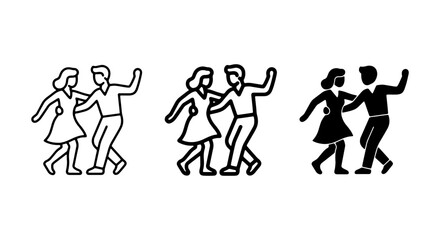 Fototapeta premium Dancing Couples Icons, Retro Style Pair Figures, Social Activity Vector Set