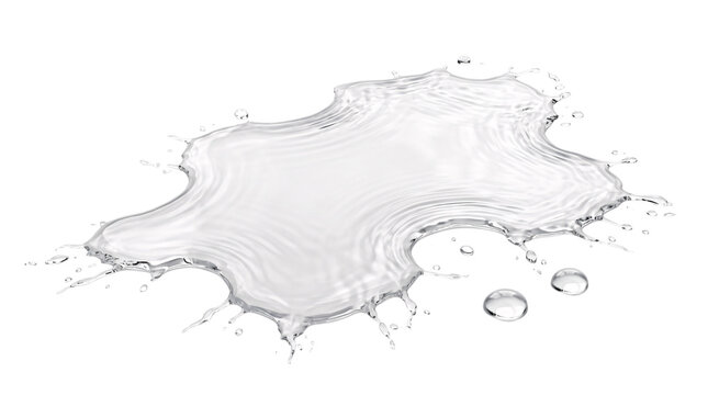 Translucent water puddle with ripples and droplets on transparent background, keywords: water, puddle, liquid, solated on, transparent background
