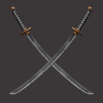 Crossed Katana Swords Japanese Samurai Weapon Illustration