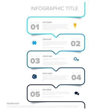 Professional infographic template featuring five sequential steps on a curved timeline. This infographic design helps visualize processes and timeline data for business presentations.