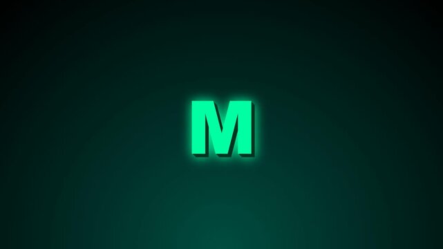 Glowing neon cyan 3d letter m on dark background grid
