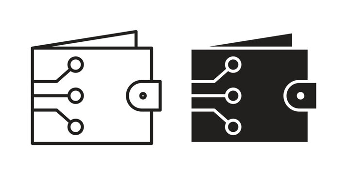 Cryptocurrency wallet icon flat outline in black